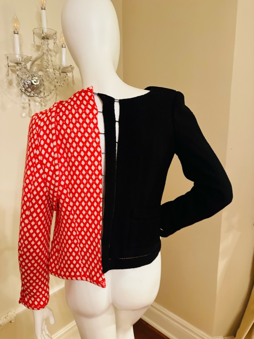 CHANEL Red Patterned and Black Two-Tone Blazer Jacket - Picture 2 of 15